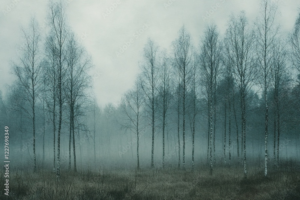 Fototapeta premium Misty morning in a birch forest