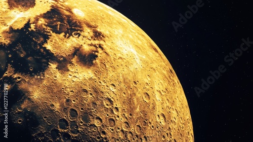 Realistic Close-Up of a Textured Planetary Surface with Craters and Radiant Colorations on a Dark Space Background photo