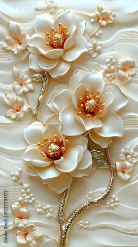 Elegant 3D floral wall art; textured background