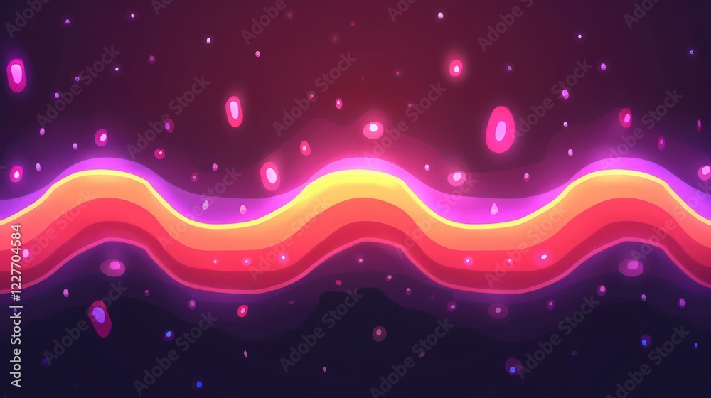 Fototapeta premium Vibrant abstract wave pattern with glowing elements against a dark cosmic background