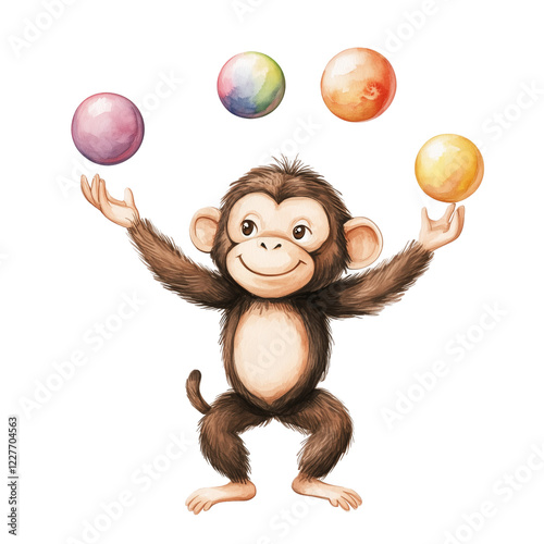 Cute Monkey Juggling Colorful Balls in a Playful Display of Skill and Entertainment