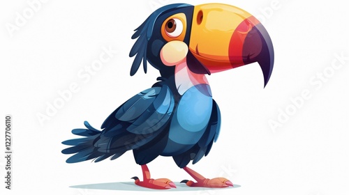 Colorful and Cute Funny Bird Character Standing Next to a Car