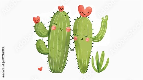 Cheerful Cartoon Cactus Character Giving a Hug, Mexican Succulent Plant