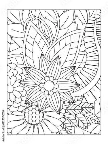 Flower pattern. Vector doodle flowers in black and white. Page adult coloring book. Coloring Flower Page.