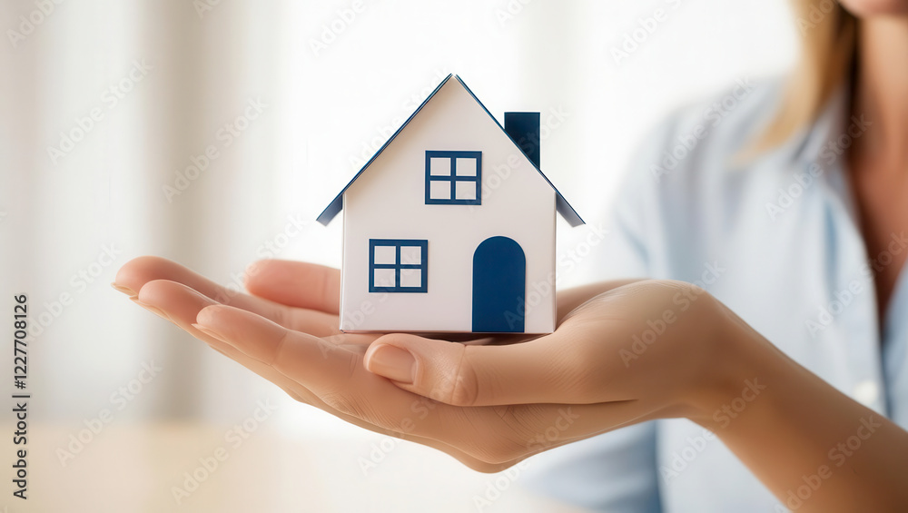 A close-up of a hand holding a miniature house model, representing real estate, home ownership, and financial security. A close-up of a hand holding a miniature house model, representing real estate, home ownership, and financial security.