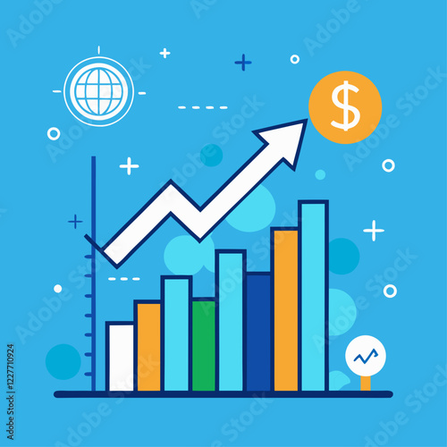 Colorful Financial Growth Chart – Modern Flat Design Infographic with Upward Arrow and Dollar Symbols