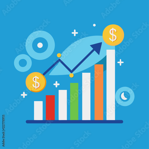 Colorful Financial Growth Chart – Modern Flat Design Infographic with Upward Arrow and Dollar Symbols
