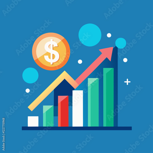 Colorful Financial Growth Chart – Modern Flat Design Infographic with Upward Arrow and Dollar Symbols