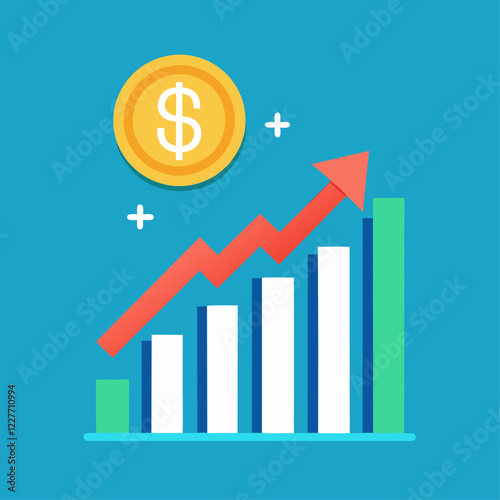 Colorful Financial Growth Chart – Modern Flat Design Infographic with Upward Arrow and Dollar Symbols