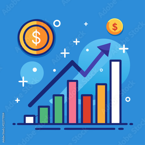 Colorful Financial Growth Chart – Modern Flat Design Infographic with Upward Arrow and Dollar Symbols
