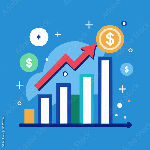 Colorful Financial Growth Chart – Modern Flat Design Infographic with Upward Arrow and Dollar Symbols
