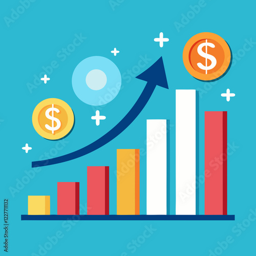 Colorful Financial Growth Chart – Modern Flat Design Infographic with Upward Arrow and Dollar Symbols