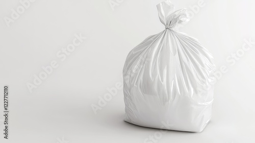 White plastic kitchen trash bag isolated on a clean white background suitable for household and cleaning related themes.
