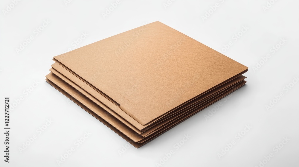 Sleek A4 brown craft presentation folder stacked on a minimalistic white background for professional use and branding purposes Sleek A4 brown craft presentation folder stacked on a minimalistic white background for professional use and branding purposes