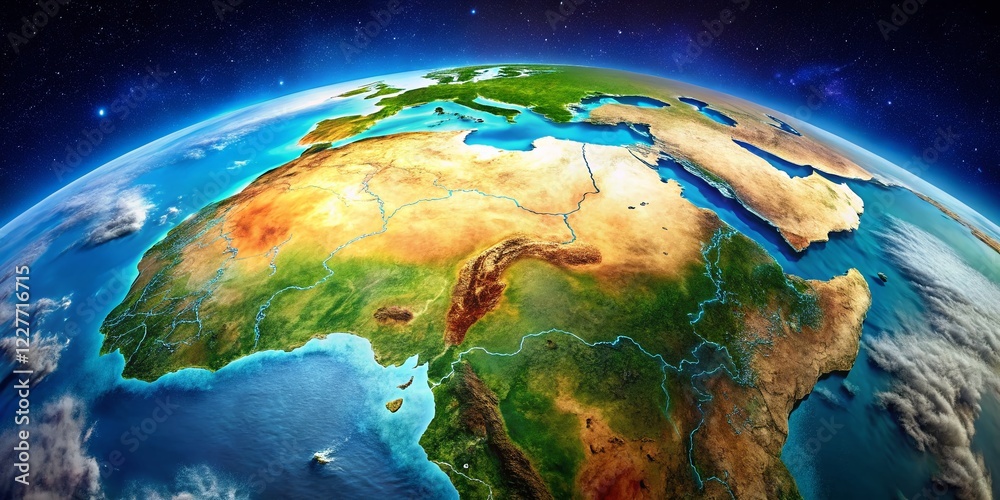 Fototapeta premium Burkina Faso Double Exposure Earth Globe Map - Stunning Aerial View