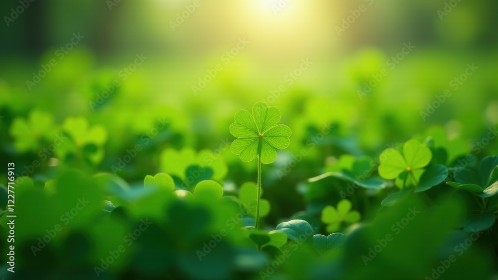 This lush green expanse captures the heart of St. Patrick's Day, showcasing a lone Four-Leaf clover in crisp detail, while the surrounding clovers blur in serene harmony. This lush green expanse captures the heart of St. Patrick's Day, showcasing a lone Four-Leaf clover in crisp detail, while the surrounding clovers blur in serene harmony.