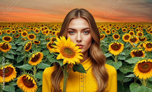 Frau im Sonnenblumenfeld