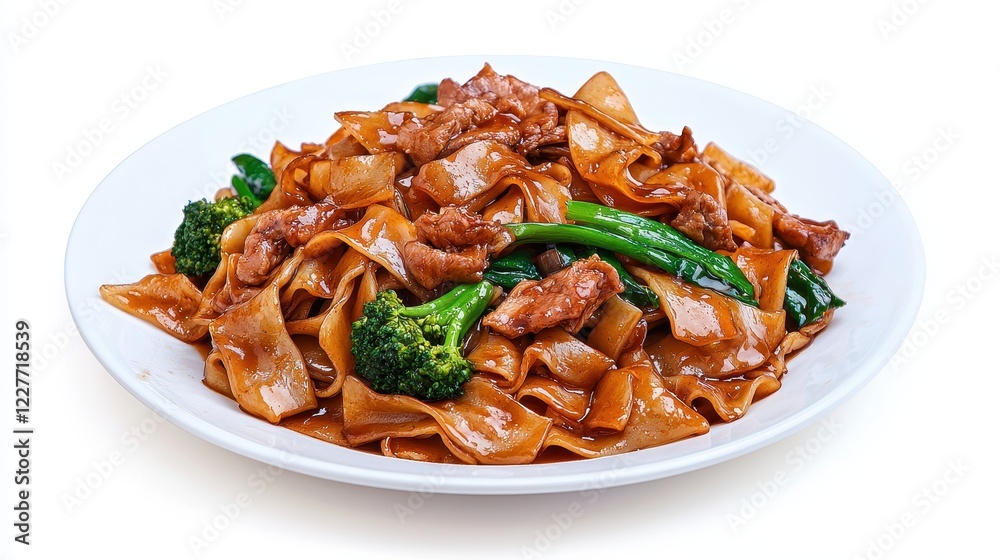 Delicious Stir-fried Noodles with Vegetables and Tender Meat on Plate Delicious Stir-fried Noodles with Vegetables and Tender Meat on Plate