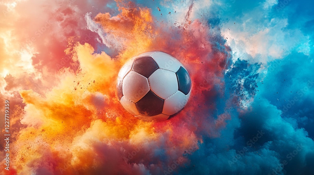 Fototapeta premium Soccer Ball in Colorful Clouds.