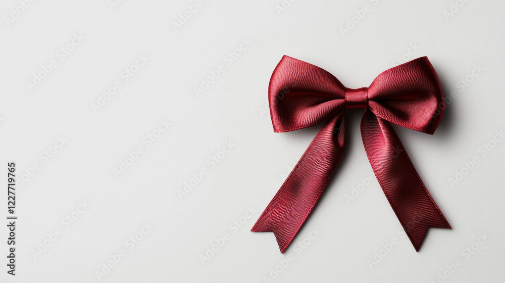 gracefully tied red satin bow on soft background, perfect for gifts and decorations. This elegant accessory adds touch of charm to any occasion