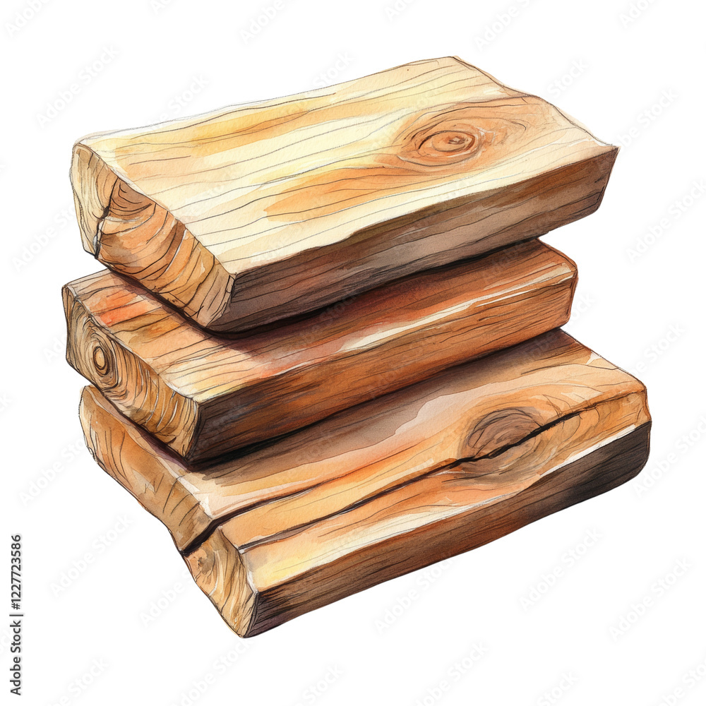 Stacked Watercolor Wooden Logs Natural Texture Stacked Watercolor Wooden Logs Natural Texture