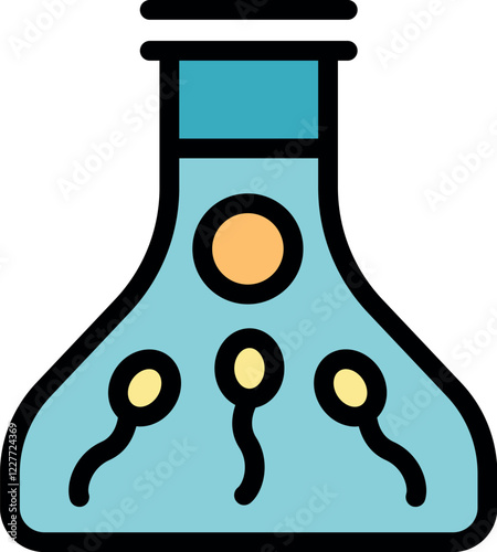 Sperm cells are swimming in a flask, representing an artificial insemination experiment in a laboratory setting