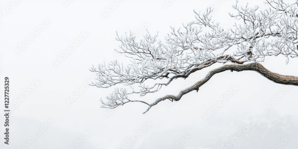 Elegant Winter Scene Featuring Ice-Covered Cedar Tree Branch Against a Soft White Background Ideal for Text Overlay or Seasonal Decoration Elegant Winter Scene Featuring Ice-Covered Cedar Tree Branch Against a Soft White Background Ideal for Text Overlay or Seasonal Decoration