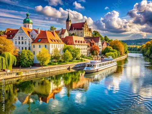 Candid View of the Danube River in Neuburg an der Donau, Bavaria, Germany photo