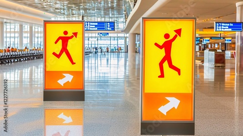 Wallpaper Mural exit sign in an airport terminal with a running man symbol and an arrow pointing towards the exit. Airport signs, traffic signs, airport symbols  Torontodigital.ca