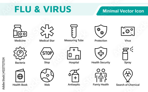 Flu and Virus Icon Set. An essential collection of icons designed to promote health awareness, perfect for enhancing medical materials, educational content, and public health campaigns.