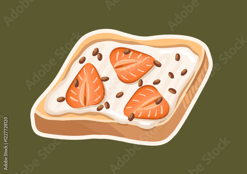 Nutritious Toast with Strawberries. Perfect Balanced snack. Vector.