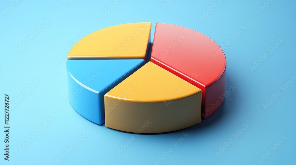 Fototapeta premium A financial D pie chart showing the division of a company's assets, with bold colors and shadows adding depth to each section.