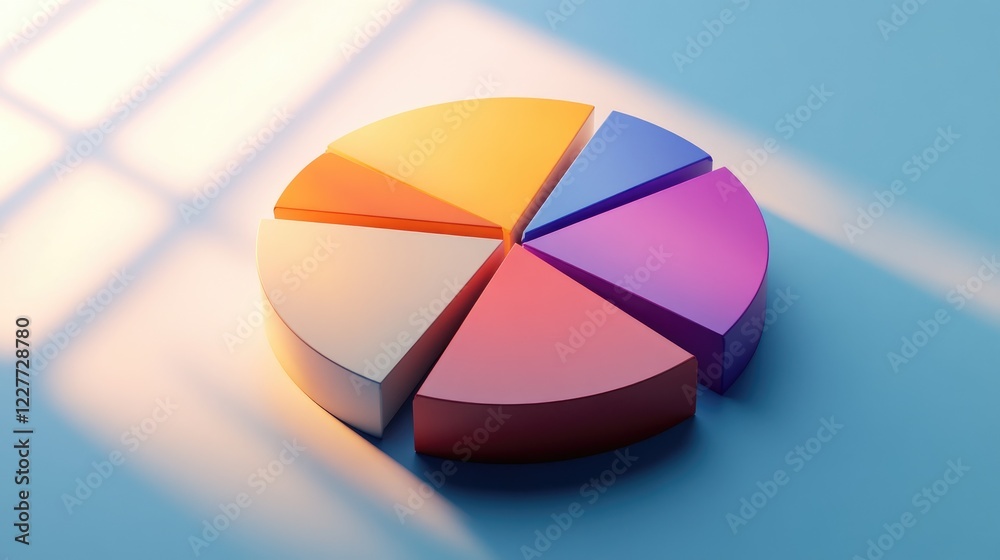 Fototapeta premium A financial D pie chart showing the division of a company's assets, with bold colors and shadows adding depth to each section.