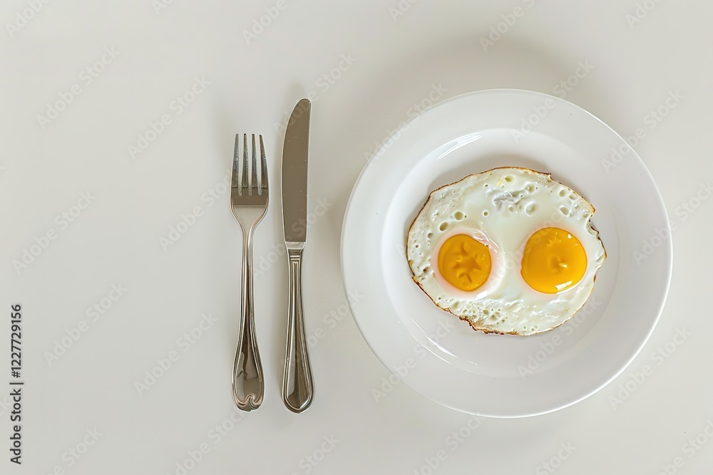 Fried eggs on a plate with cutlery Fried eggs on a plate with cutlery