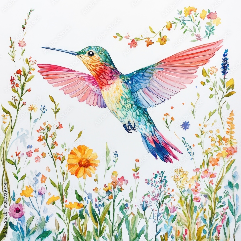Colorful Hummingbird in a Garden Colorful Hummingbird in a Garden