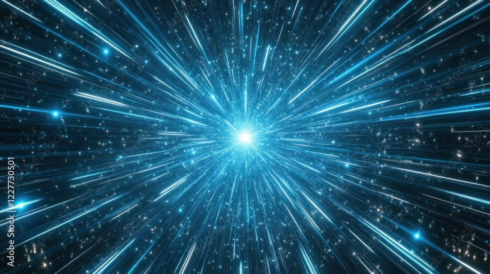 Dynamic blue light rays radiating from central point Dynamic blue light rays radiating from central point