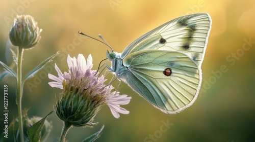 Close-up of a Butterfly Perched on a Blooming Flower in Nature
