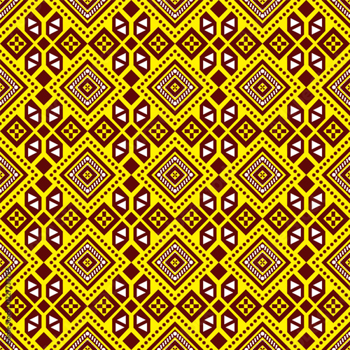 Traditional Thai Textile Pattern with Ornamental Geometric fabric prints, decorative artwork, backgrounds