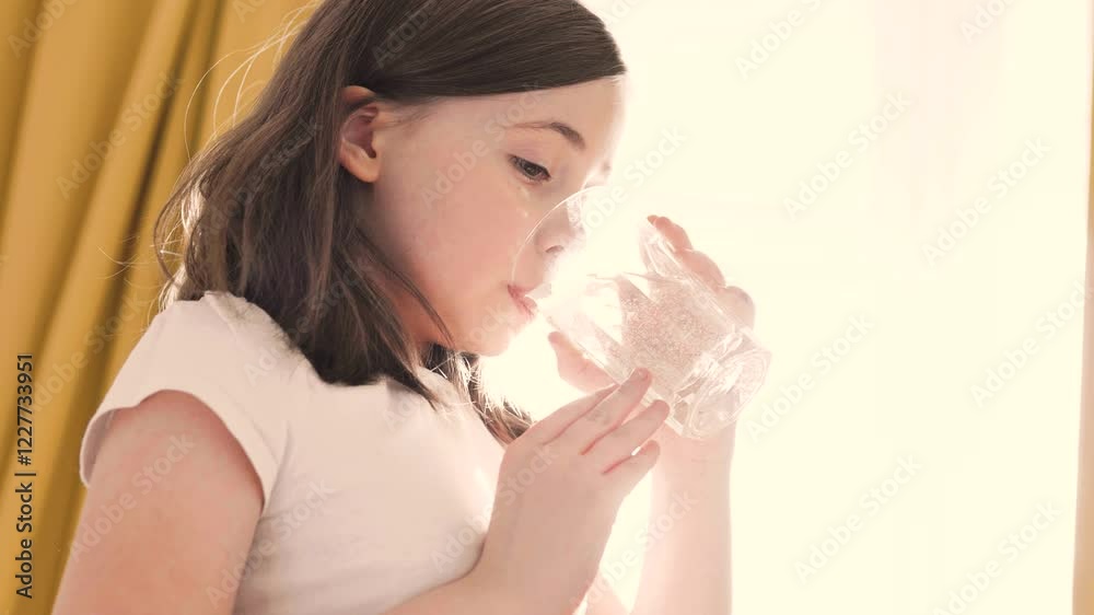 Little girl drinks clean water for refreshing.
Little girl drinks clean water for refreshing.