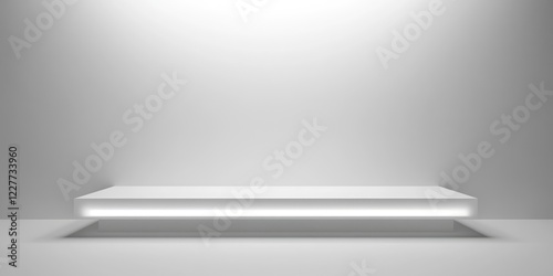 Wallpaper Mural Minimalistic interior with LED illuminated platform and neutral background for customizable text or graphic display. Torontodigital.ca