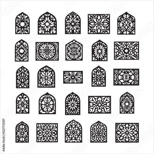 Set decorative square panels for cutting. Arabic geometric pattern
