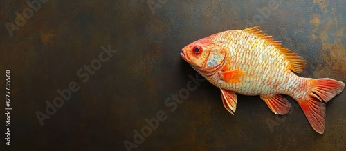 Freshly Scaled Tilapia Fish on Rustic Background with Empty Copy Space for Culinary or Market Related Text photo