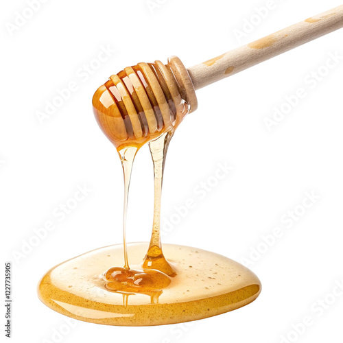 honey dripping from a wooden dipper