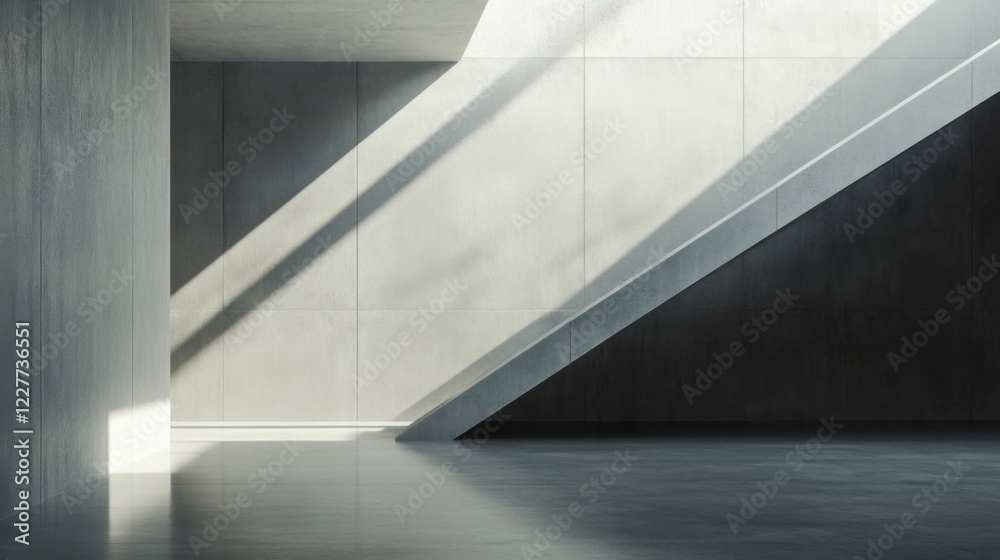 Fototapeta premium a room with a wall and a floor with a light coming through it
