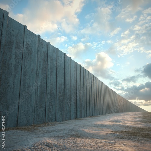 Border Structure Representing National Security with Clear Sky Background and Empty Space for Custom Text in a Controversial Context photo