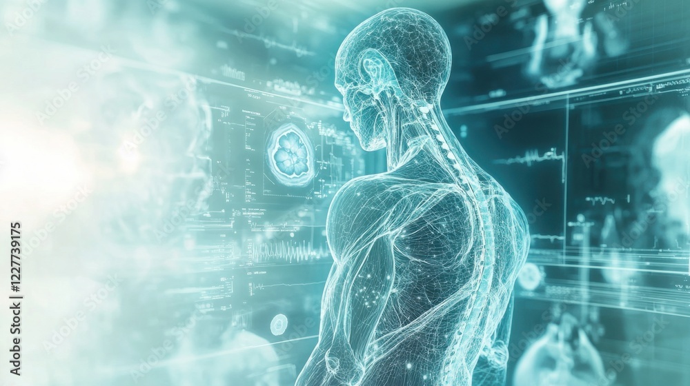 Illustration that represents the concept of AI in Medical Imaging in soft turquoise and radiant white colors Illustration that represents the concept of AI in Medical Imaging in soft turquoise and radiant white colors
