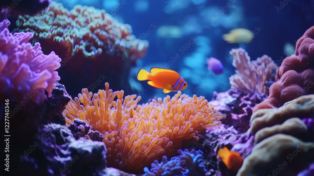 Fototapeta premium Close-Up View of Vibrant Coral Reef with Colorful Marine Life