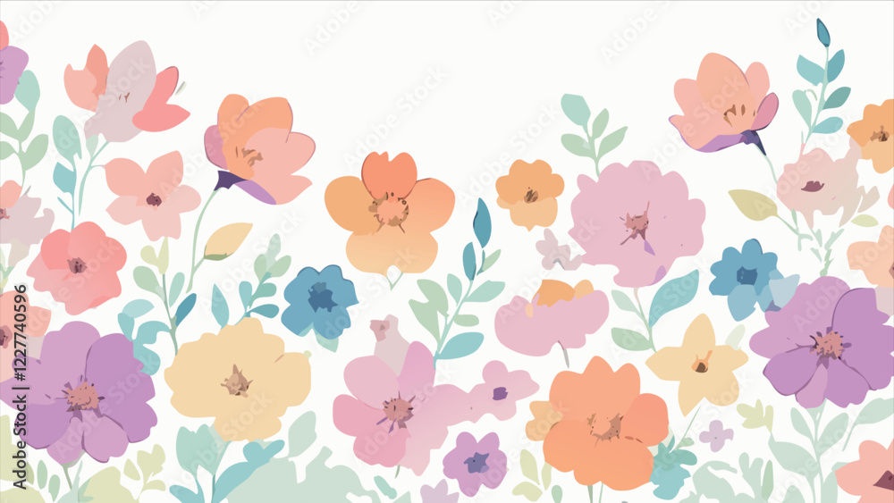 Watercolor print background spring flowers, simple style, pastel colors, floral botanical design, vector illustration Watercolor print background spring flowers, simple style, pastel colors, floral botanical design, vector illustration