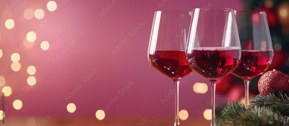 Glasses of mulled wine with festive decorations and empty space for text ideal for holiday promotions or seasonal marketing campaigns Glasses of mulled wine with festive decorations and empty space for text ideal for holiday promotions or seasonal marketing campaigns