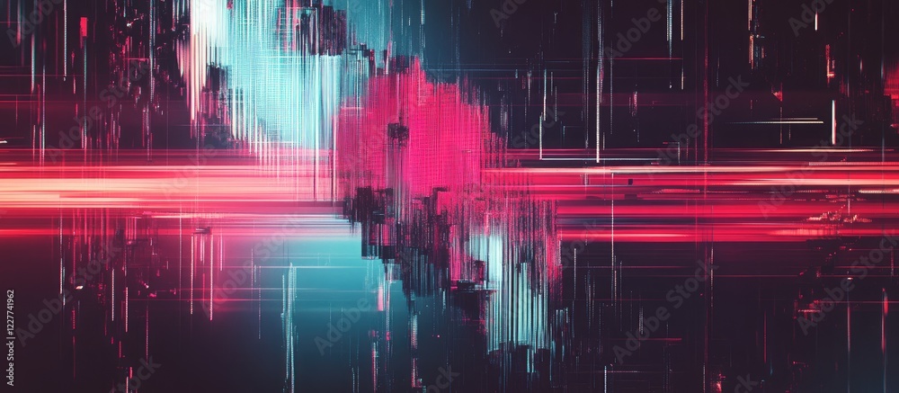 Obraz premium Glitch Art Abstract Background Featuring Digital Decay and Distortion Effects with Blank Space for Creative Text Placement